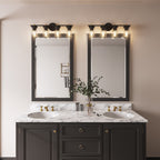 Lampada da bagno moderna Decatur a 6 luci, stile fattoria, nera/oro, con certificazione UL