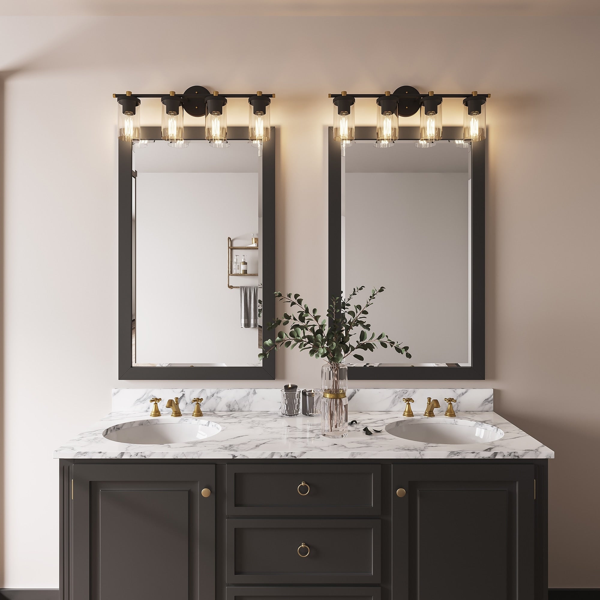 Lampada da bagno moderna Decatur a 6 luci, stile fattoria, nera/oro, con certificazione UL