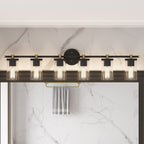 Lampada da bagno moderna Decatur a 6 luci, stile fattoria, nera/oro, con certificazione UL