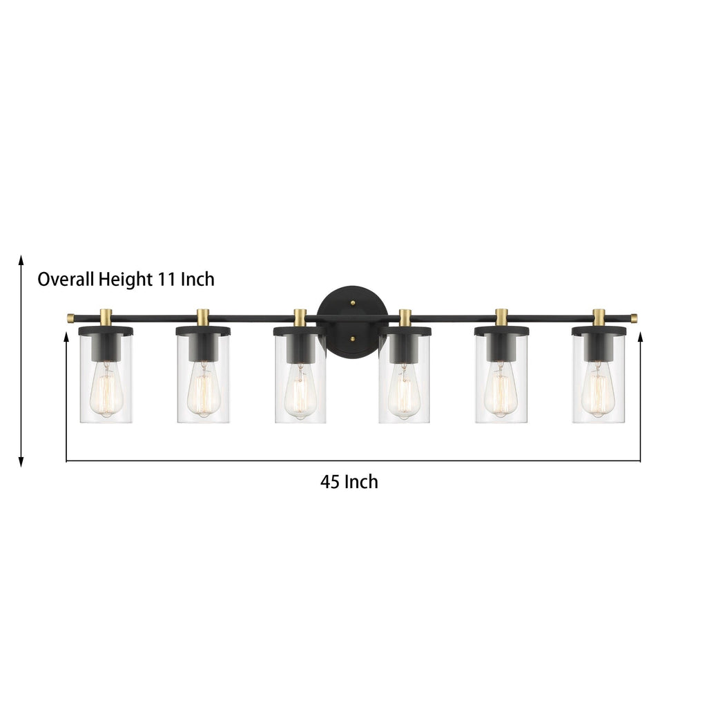Lampada da bagno moderna Decatur a 6 luci, stile fattoria, nera/oro, con certificazione UL