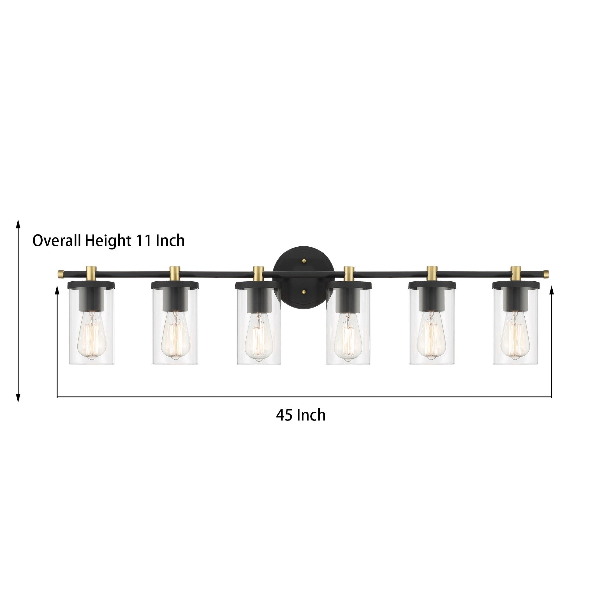 Lampada da bagno moderna Decatur a 6 luci, stile fattoria, nera/oro, con certificazione UL