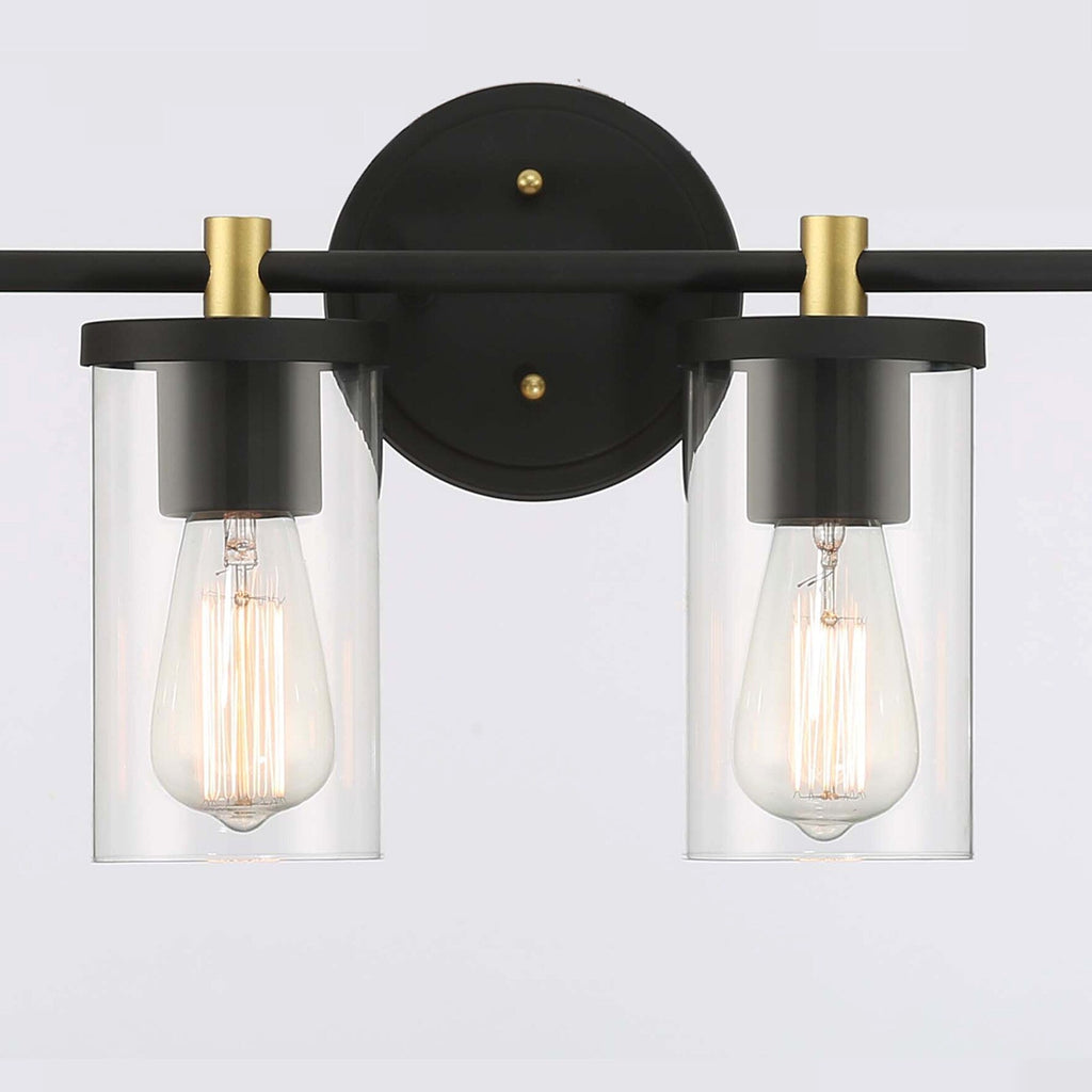 Lampada da bagno moderna Decatur a 6 luci, stile fattoria, nera/oro, con certificazione UL