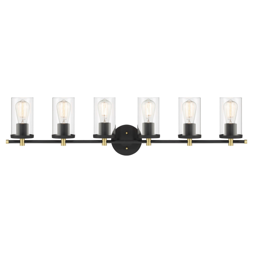 Lampada da bagno moderna Decatur a 6 luci, stile fattoria, nera/oro, con certificazione UL