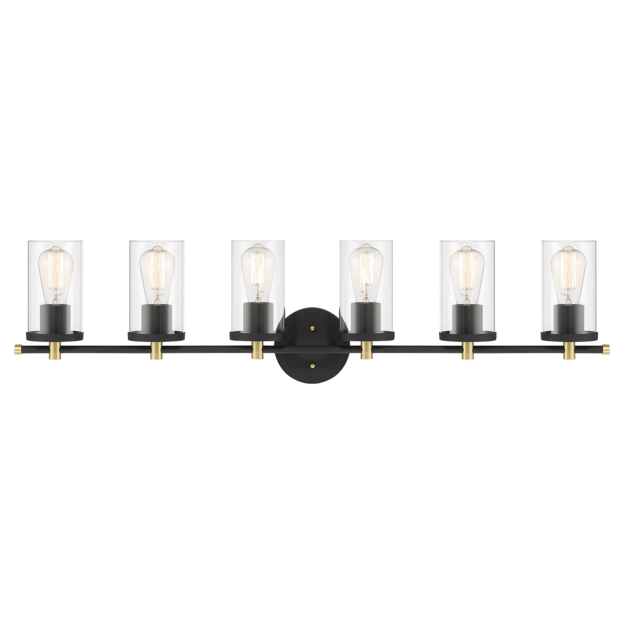 Lampada da bagno moderna Decatur a 6 luci, stile fattoria, nera/oro, con certificazione UL