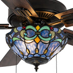Ventilatore da soffitto con telecomando a 3 luci e vetrate colorate Della River of Goods, da 52 pollici