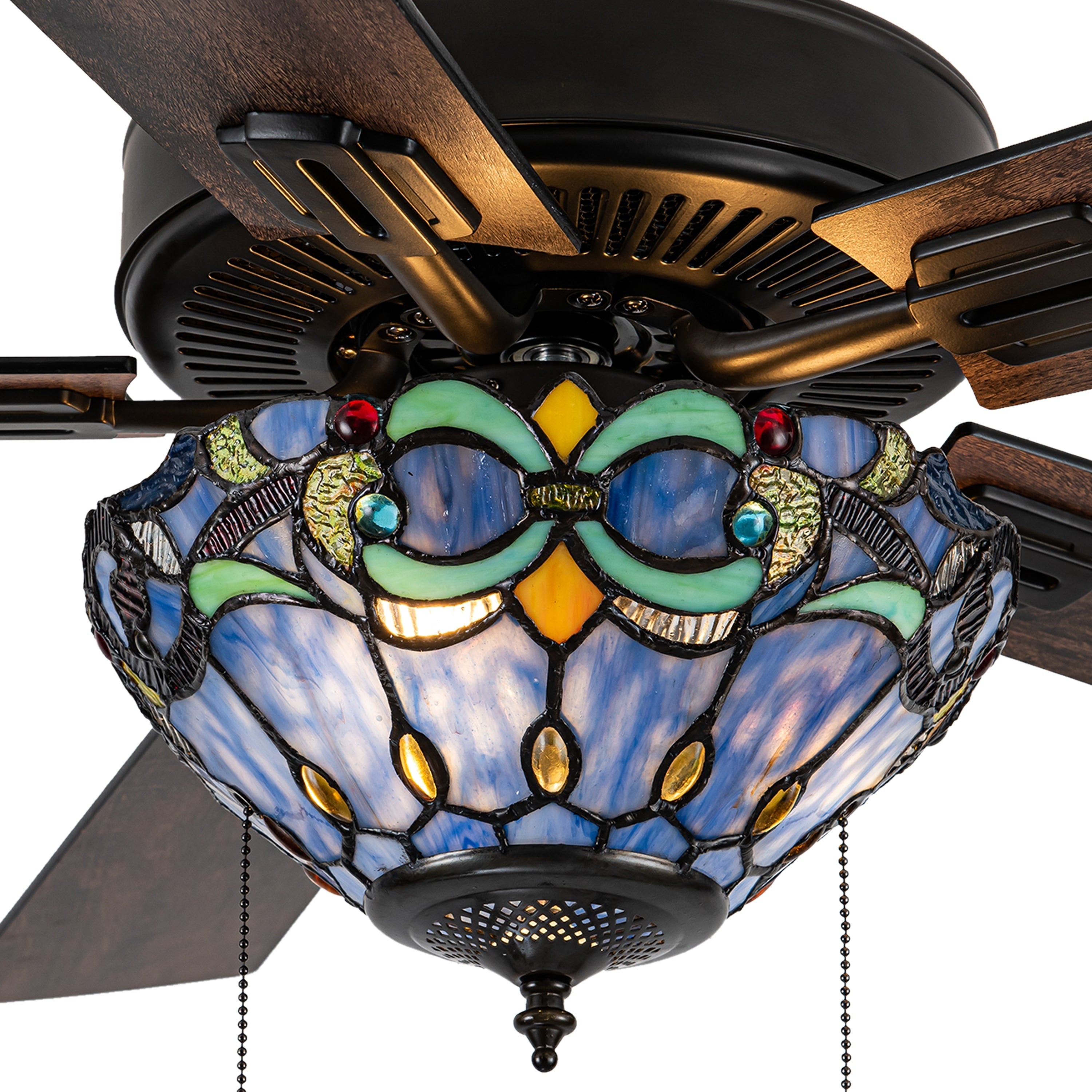 Ventilatore da soffitto con telecomando a 3 luci e vetrate colorate Della River of Goods, da 52 pollici