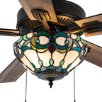 Ventilatore da soffitto con telecomando a 3 luci e vetrate colorate Della River of Goods, da 52 pollici