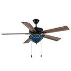 Ventilatore da soffitto con telecomando a 3 luci e vetrate colorate Della River of Goods, da 52 pollici