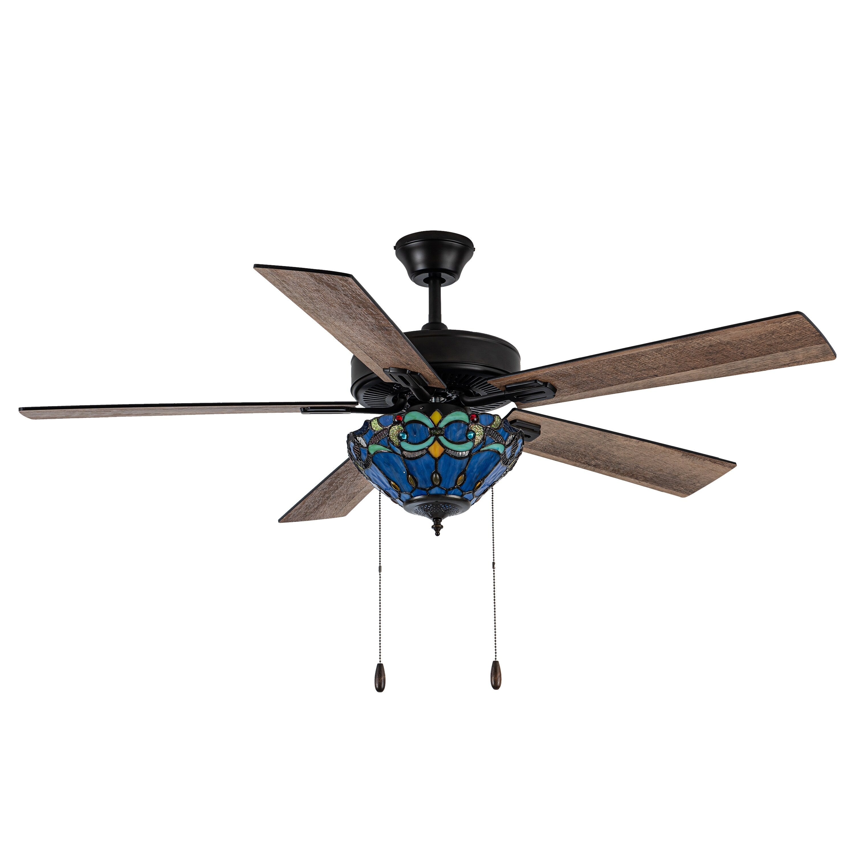 Ventilatore da soffitto con telecomando a 3 luci e vetrate colorate Della River of Goods, da 52 pollici