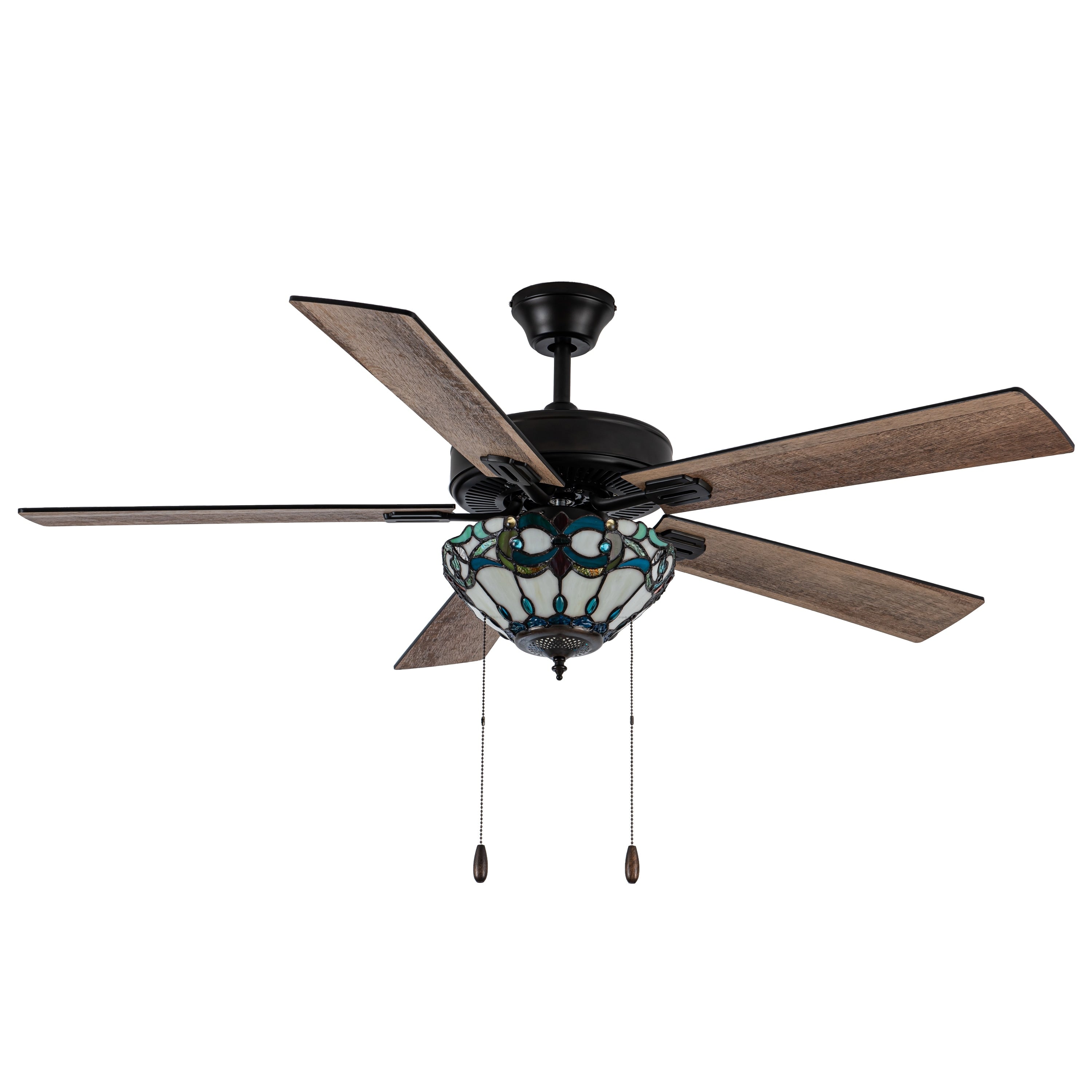 Ventilatore da soffitto con telecomando a 3 luci e vetrate colorate Della River of Goods, da 52 pollici