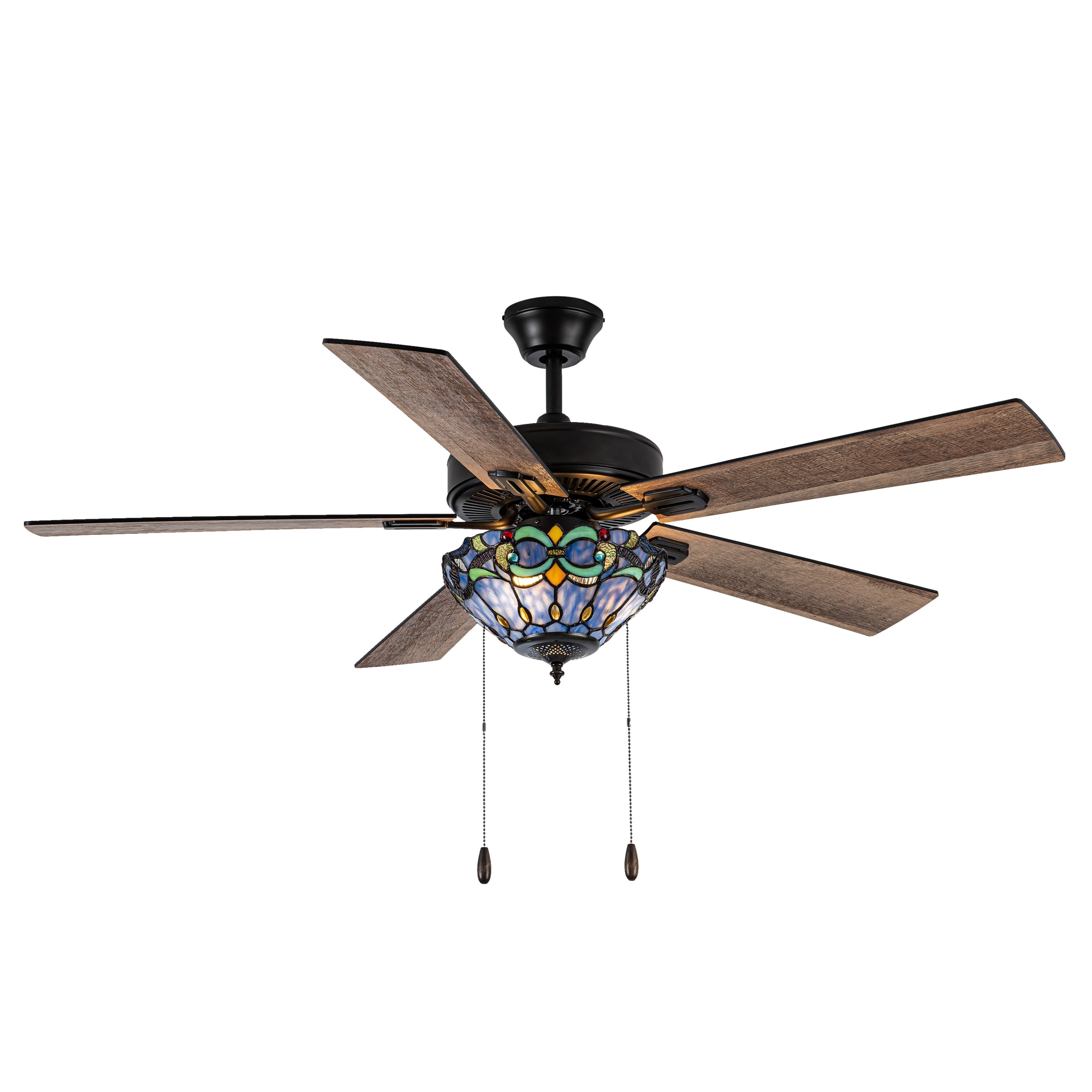 Ventilatore da soffitto con telecomando a 3 luci e vetrate colorate Della River of Goods, da 52 pollici