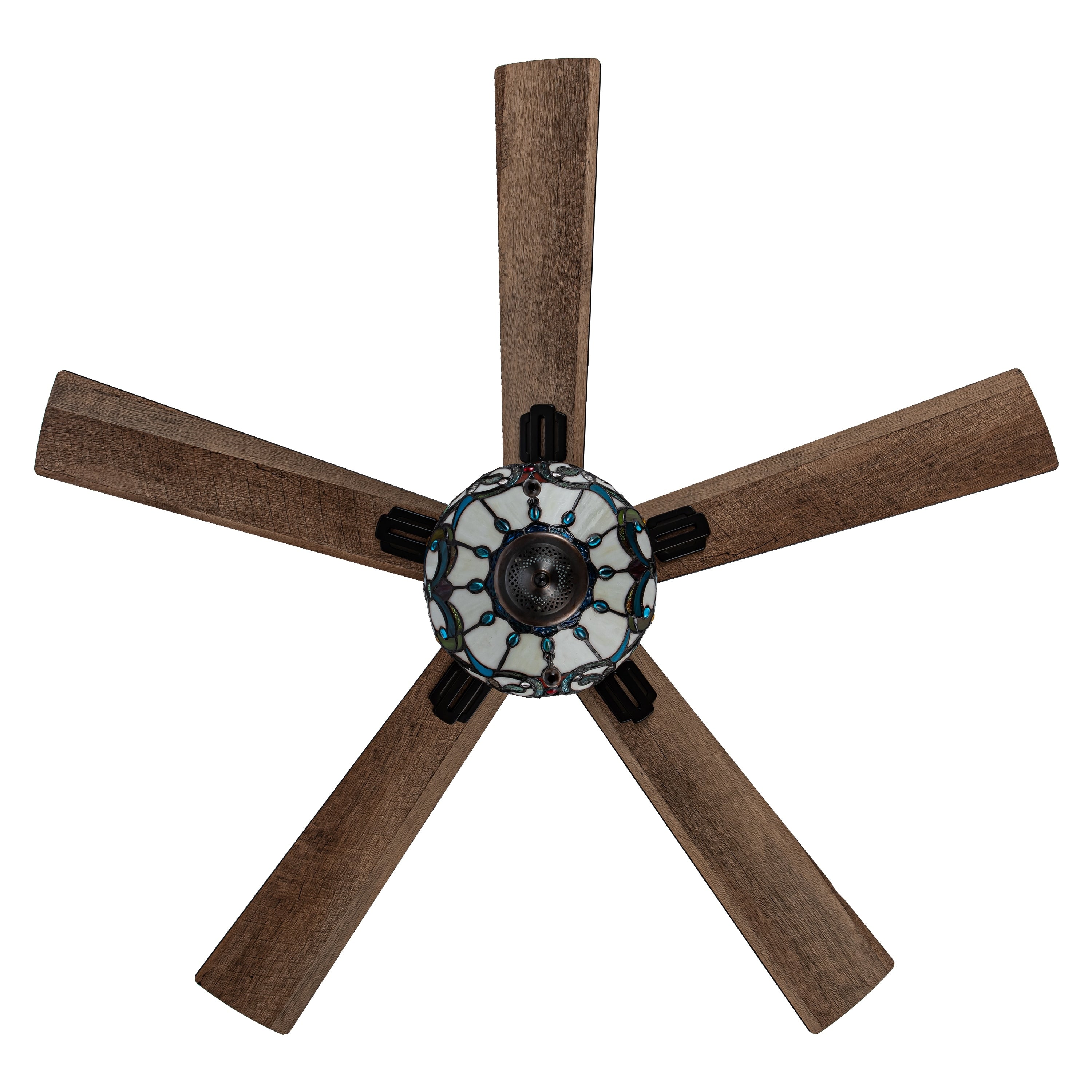 Ventilatore da soffitto con telecomando a 3 luci e vetrate colorate Della River of Goods, da 52 pollici