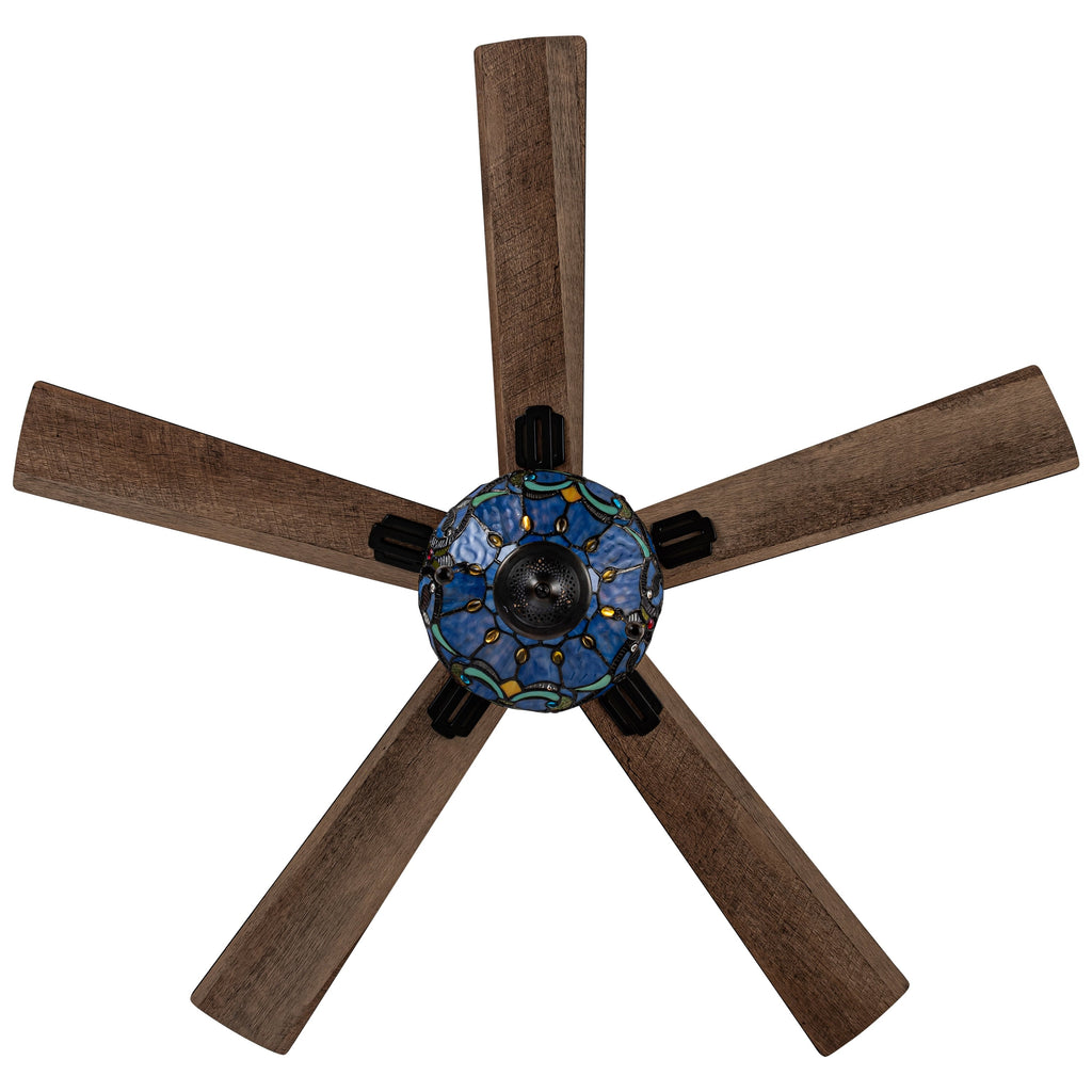 Ventilatore da soffitto con telecomando a 3 luci e vetrate colorate Della River of Goods, da 52 pollici