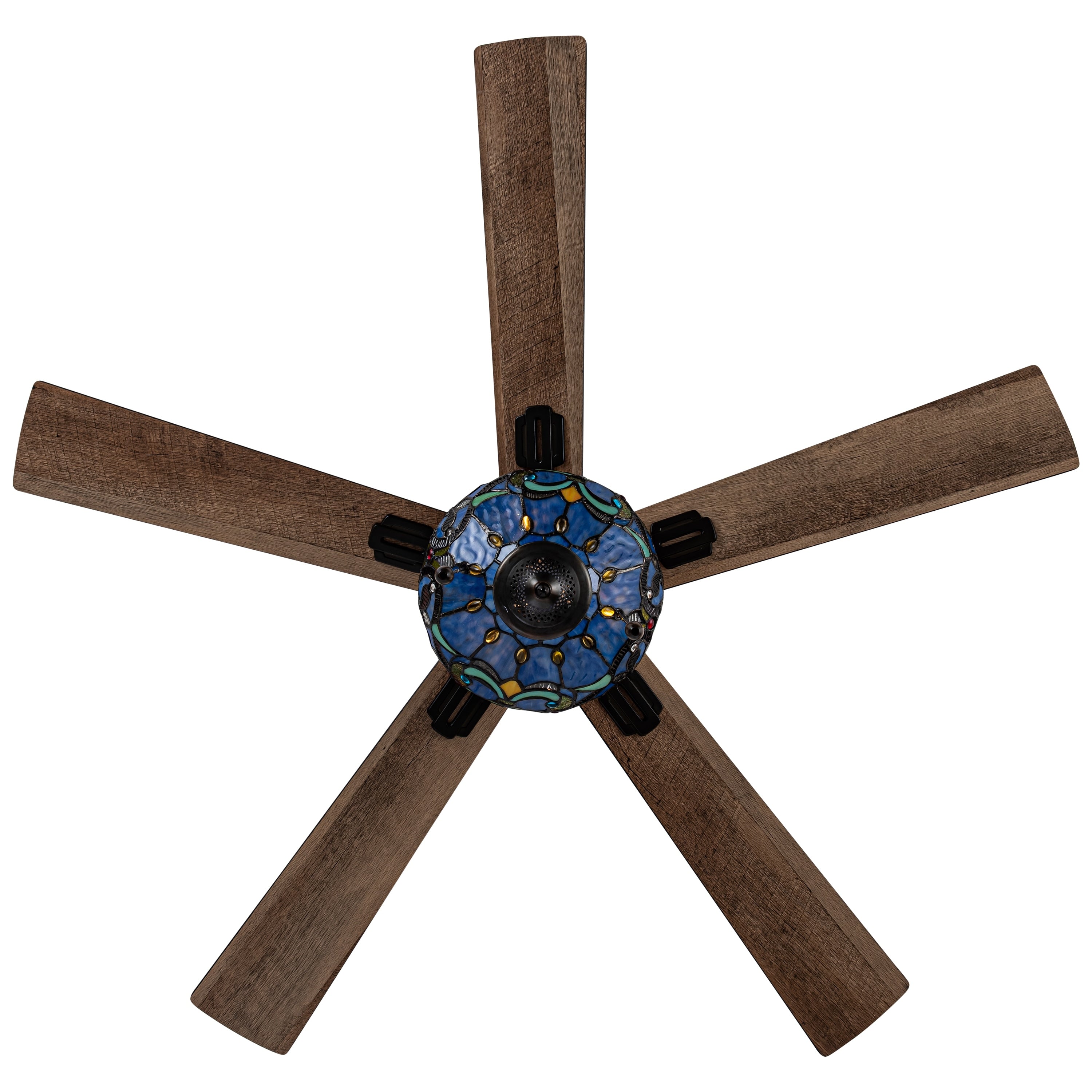 Ventilatore da soffitto con telecomando a 3 luci e vetrate colorate Della River of Goods, da 52 pollici
