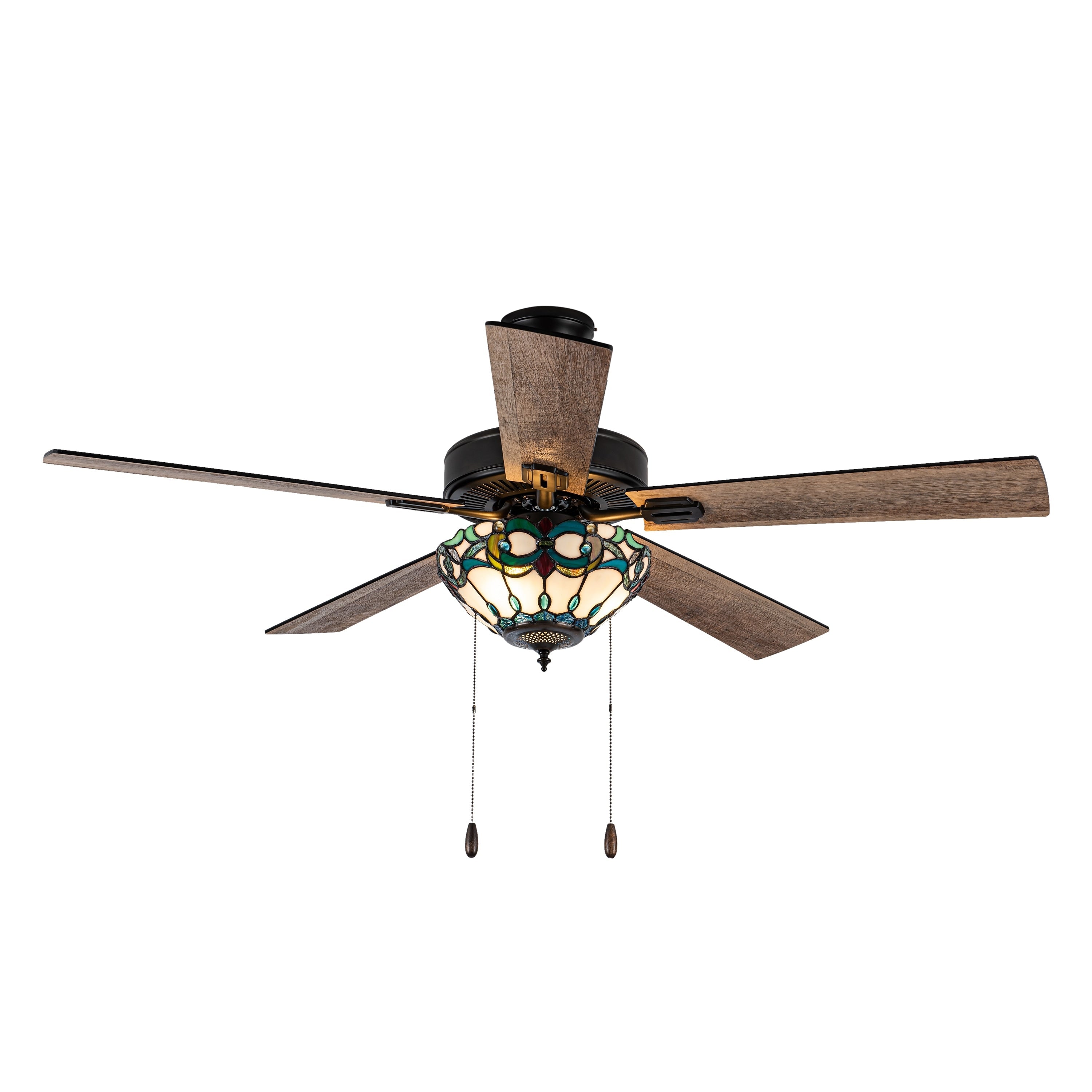 Ventilatore da soffitto con telecomando a 3 luci e vetrate colorate Della River of Goods, da 52 pollici