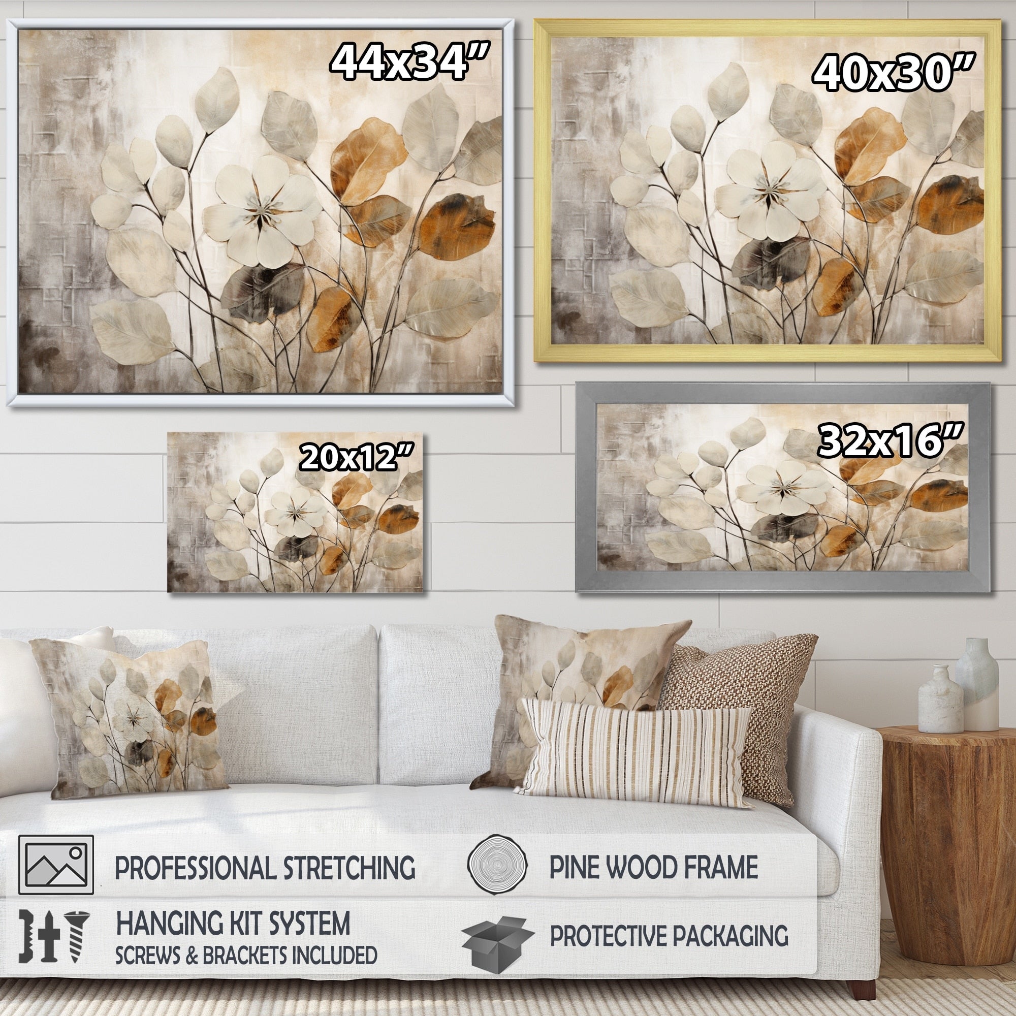 Designart Beige Botanical Impressions III Abstract Botanicals Stampa artistica su tela incorniciata
