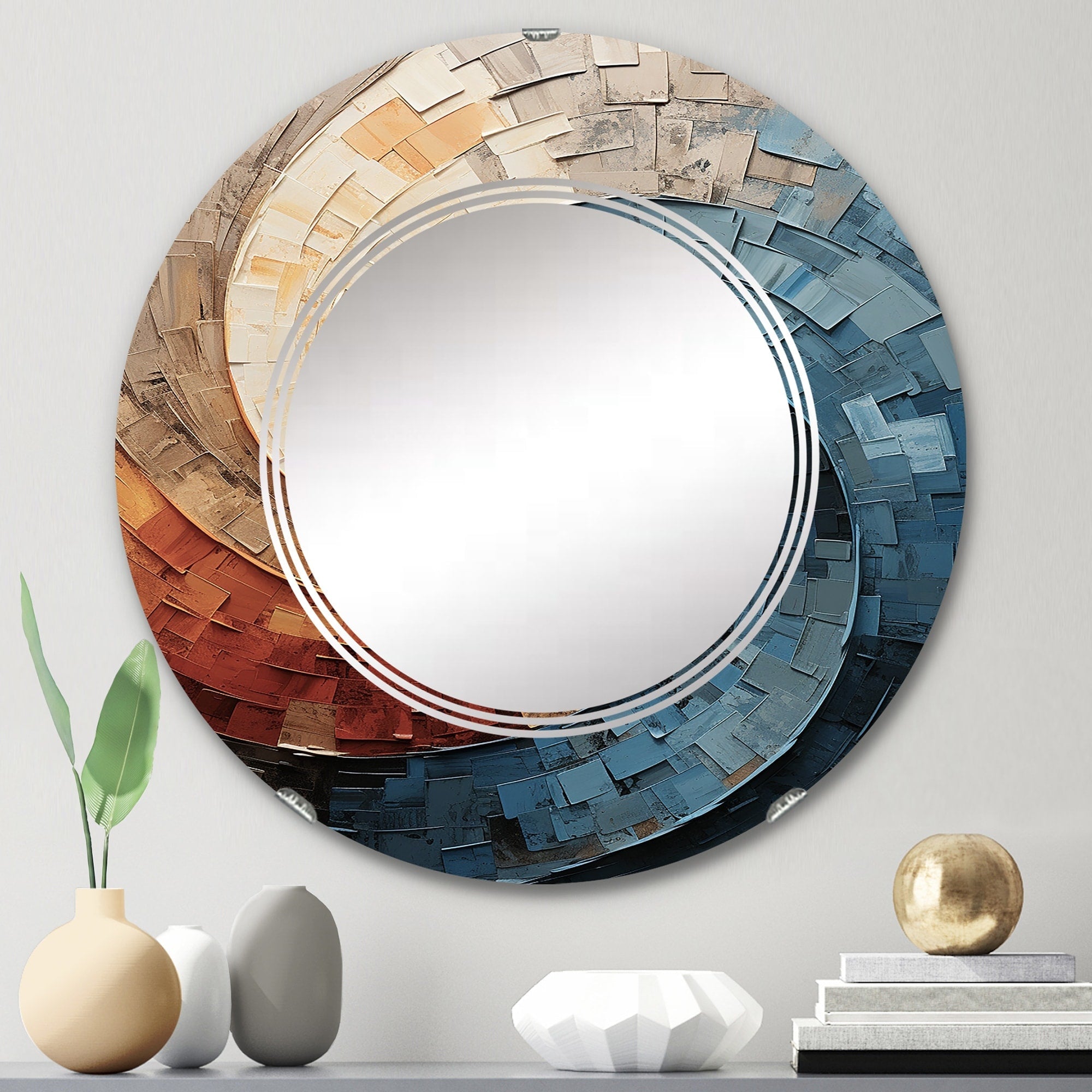 Specchio da parete moderno astratto a spirale collage Designart
