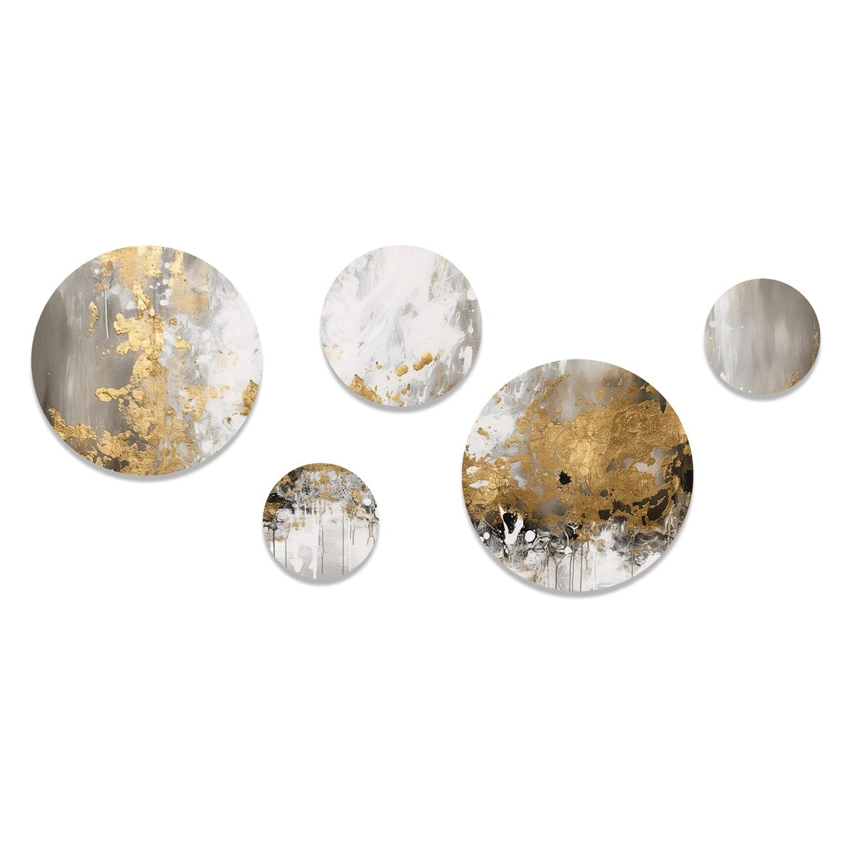 Designart Set di 5 dipinti astratti in metallo, decorazione da parete, oro e bianco