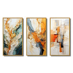 Designart Orange White Line Art Astrazione organica Astratta Set di 3 stampe artistiche da parete con cornice per l'arredamento del soggiorno