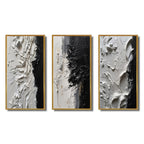 Designart Bianco e Nero Tranquillità Unleashed III Set di 3 quadri con cornice in marmo astratto per l'arredamento dell'ufficio