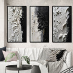 Designart Bianco e Nero Tranquillità Unleashed III Set di 3 quadri con cornice in marmo astratto per l'arredamento dell'ufficio