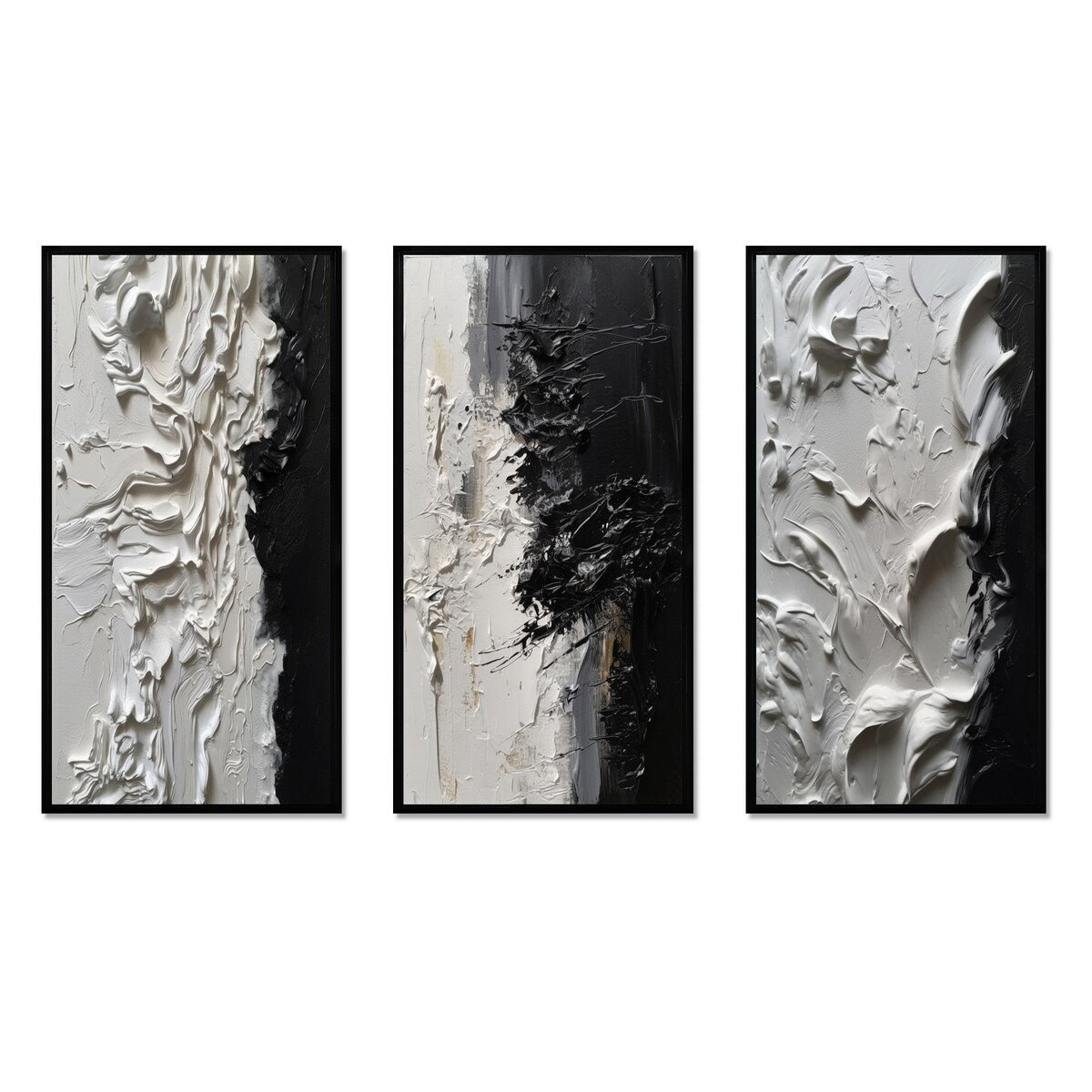 Designart Bianco e Nero Tranquillità Unleashed III Set di 3 quadri con cornice in marmo astratto per l'arredamento dell'ufficio