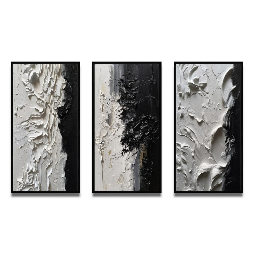 Designart Bianco e Nero Tranquillità Unleashed III Set di 3 quadri con cornice in marmo astratto per l'arredamento dell'ufficio