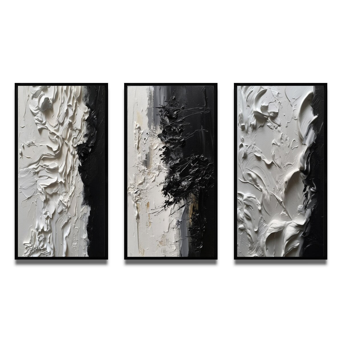 Designart Bianco e Nero Tranquillità Unleashed III Set di 3 quadri con cornice in marmo astratto per l'arredamento dell'ufficio
