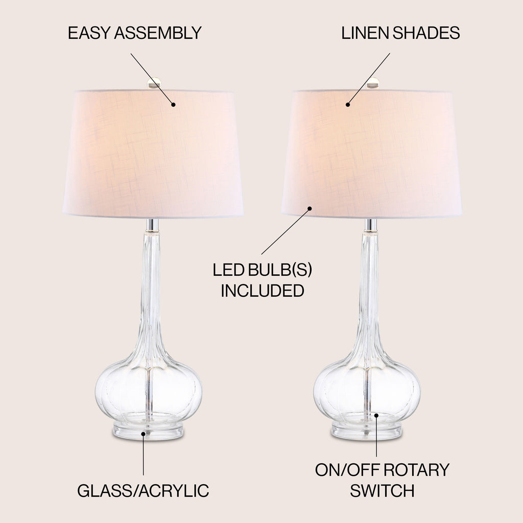 Lampada da tavolo a LED a forma di goccia in vetro Diamante 28.5, rosa (set da 2) di JONATHAN Y