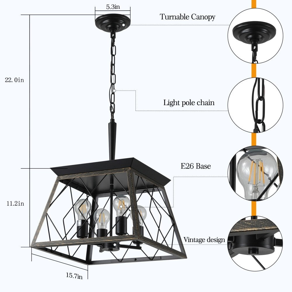 Lampadari da fattoria dimmerabili a 4 luci per sala da pranzo senza lampadina