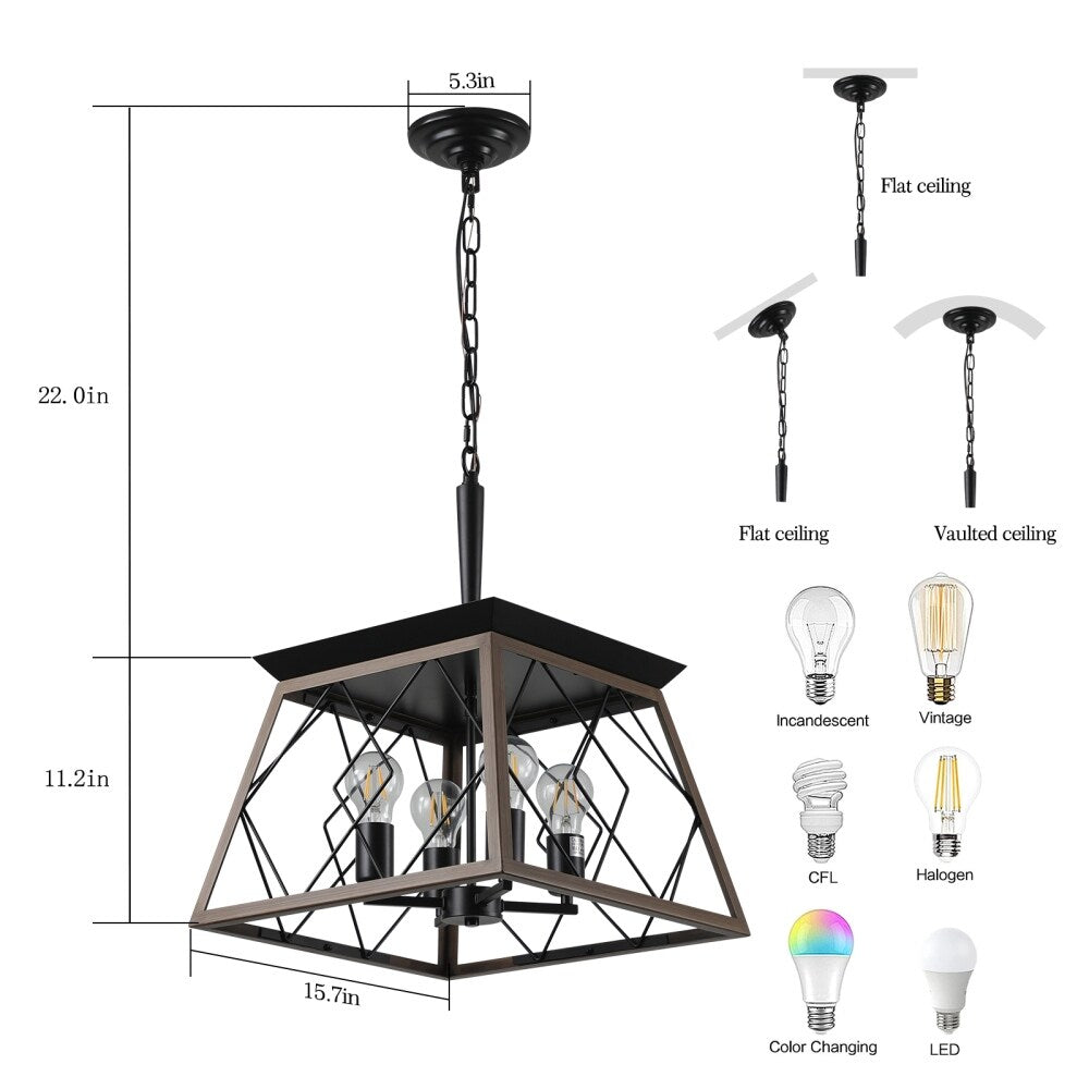 Lampadari da fattoria dimmerabili a 4 luci per sala da pranzo senza lampadina