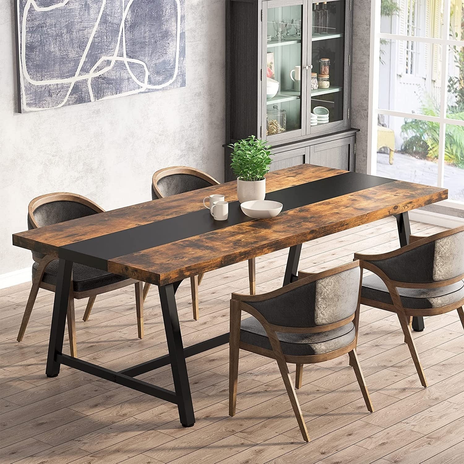 Tavolo da pranzo per 8 persone, tavolo da cucina rettangolare in legno da 70,87 pollici