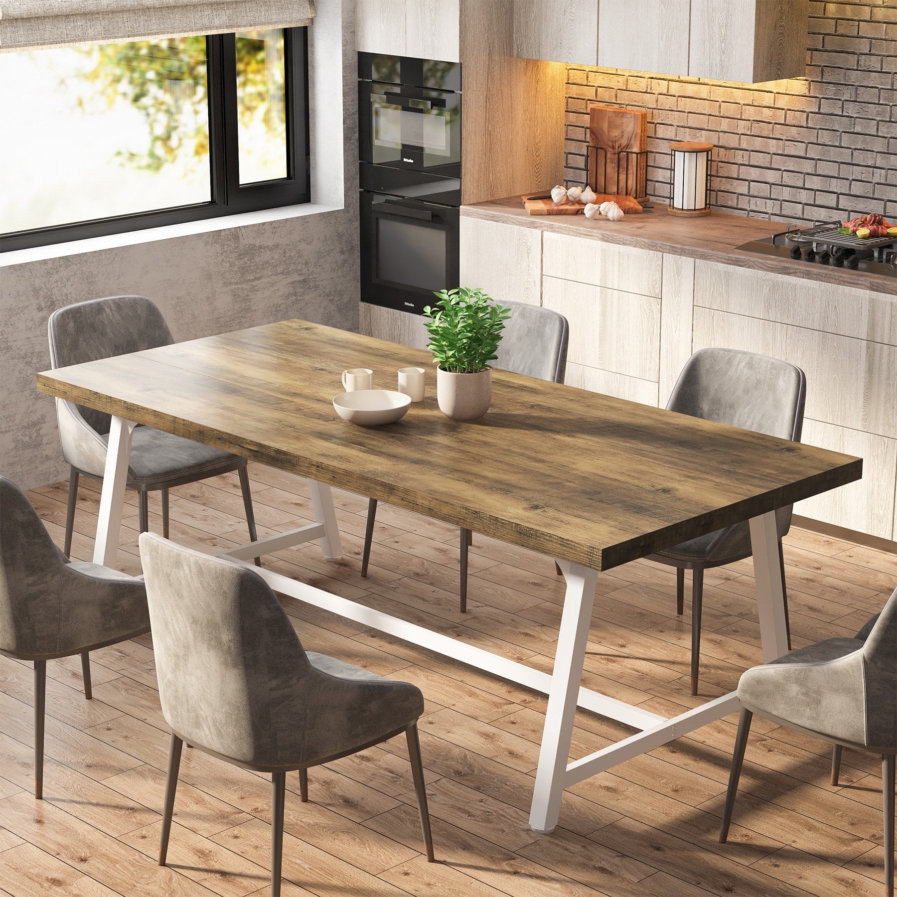 Tavolo da pranzo per 8 persone, tavolo da cucina rettangolare in legno da 70,87 pollici