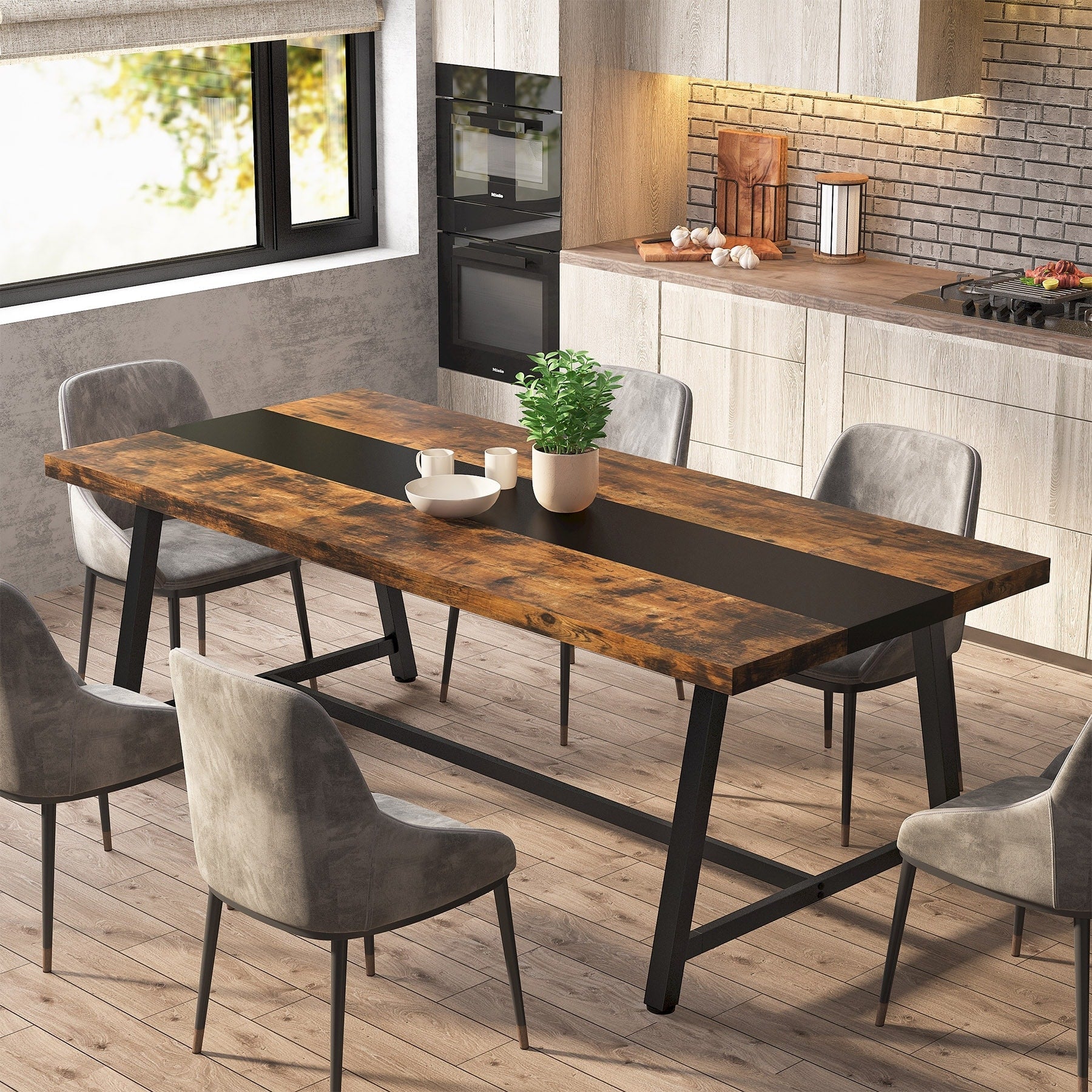 Tavolo da pranzo per 8 persone, tavolo da cucina rettangolare in legno da 70,87 pollici