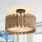 Lampada da soffitto semi-incassata a 3 luci in legno bianco anticato