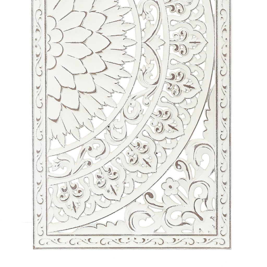 Decorazione murale in legno bianco avorio anticato con fiori e dettagli neri (set da 2)