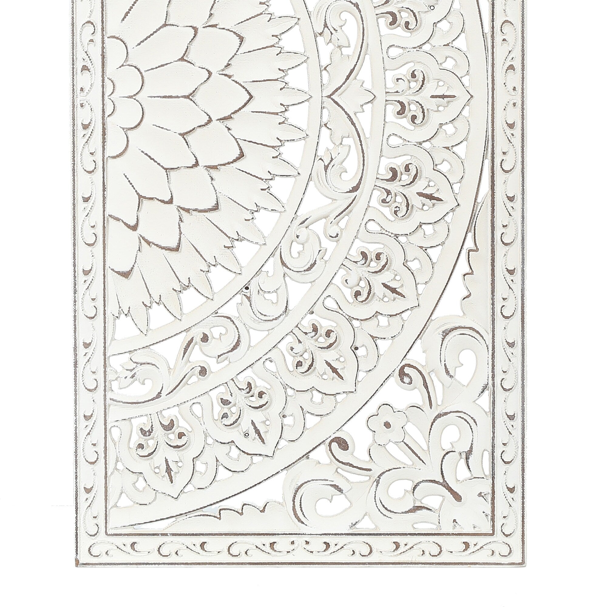 Decorazione murale in legno bianco avorio anticato con fiori e dettagli neri (set da 2)