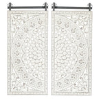 Decorazione murale in legno bianco avorio anticato con fiori e dettagli neri (set da 2)
