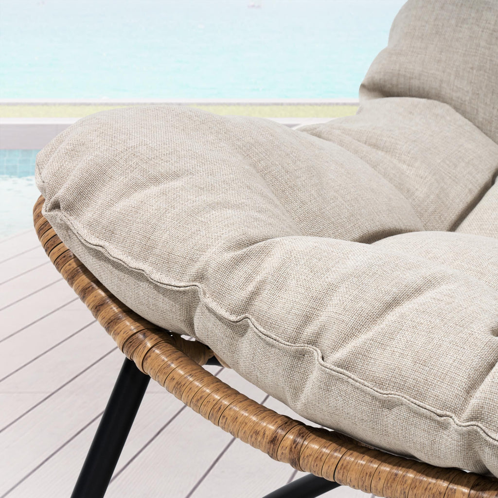 Divano a due posti Papasan con cuscino, in rattan PE resistente alle intemperie e struttura in metallo per interni ed esterni
