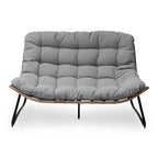 Divano a due posti Papasan con cuscino, in rattan PE resistente alle intemperie e struttura in metallo per interni ed esterni