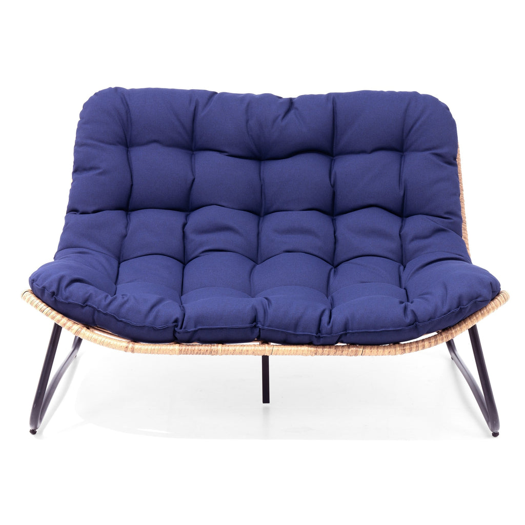 Divano a due posti Papasan con cuscino, in rattan PE resistente alle intemperie e struttura in metallo per interni ed esterni