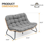Divano a due posti Papasan con cuscino, in rattan PE resistente alle intemperie e struttura in metallo per interni ed esterni