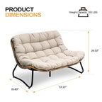Divano a due posti Papasan con cuscino, in rattan PE resistente alle intemperie e struttura in metallo per interni ed esterni