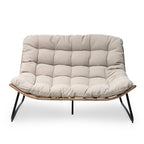 Divano a due posti Papasan con cuscino, in rattan PE resistente alle intemperie e struttura in metallo per interni ed esterni