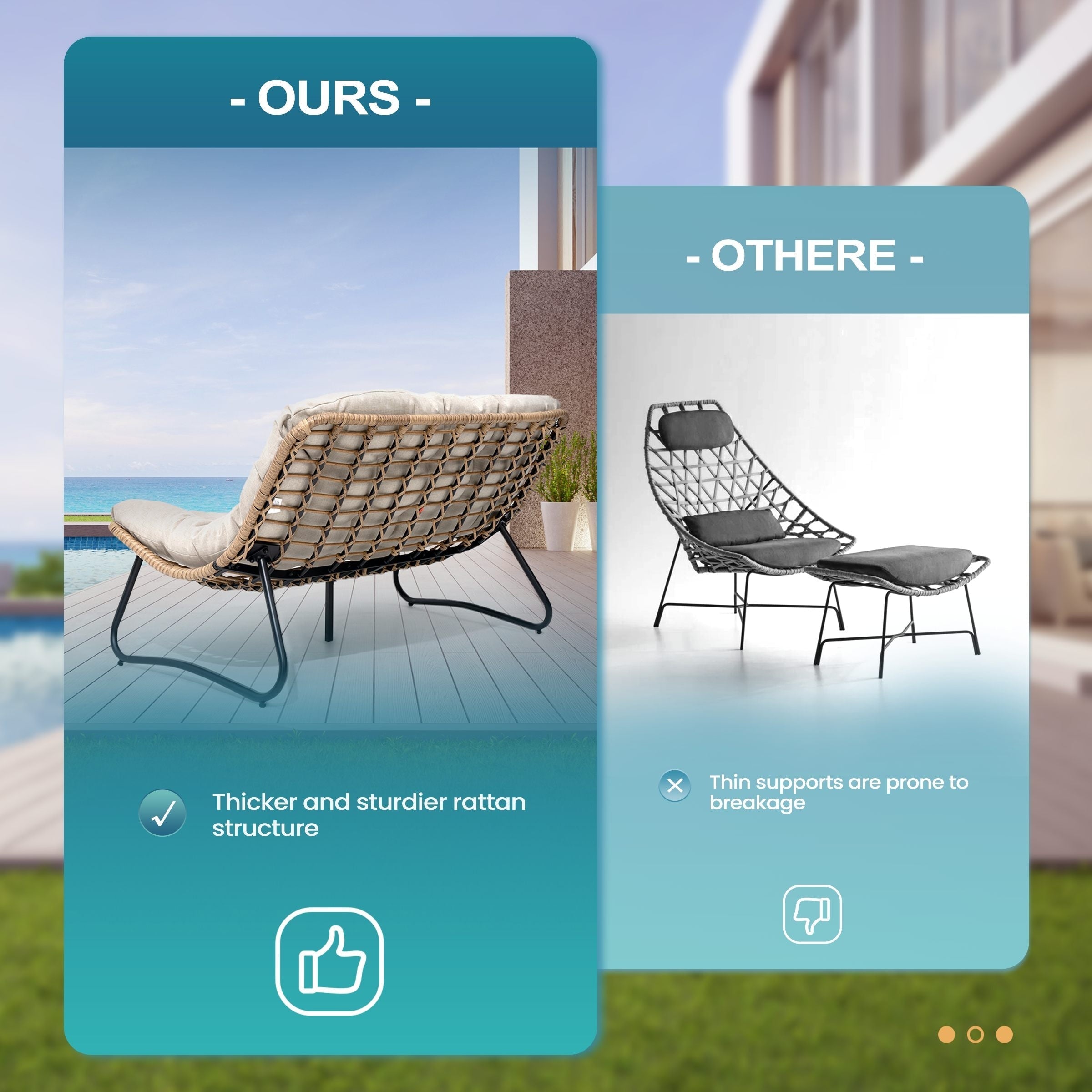 Divano a due posti Papasan con cuscino, in rattan PE resistente alle intemperie e struttura in metallo per interni ed esterni