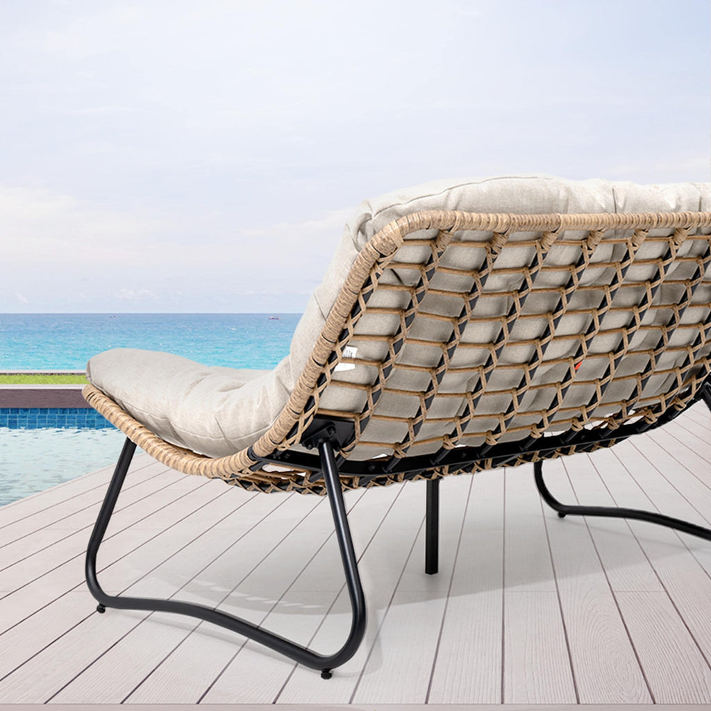 Divano a due posti Papasan con cuscino, in rattan PE resistente alle intemperie e struttura in metallo per interni ed esterni