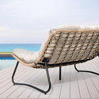 Divano a due posti Papasan con cuscino, in rattan PE resistente alle intemperie e struttura in metallo per interni ed esterni