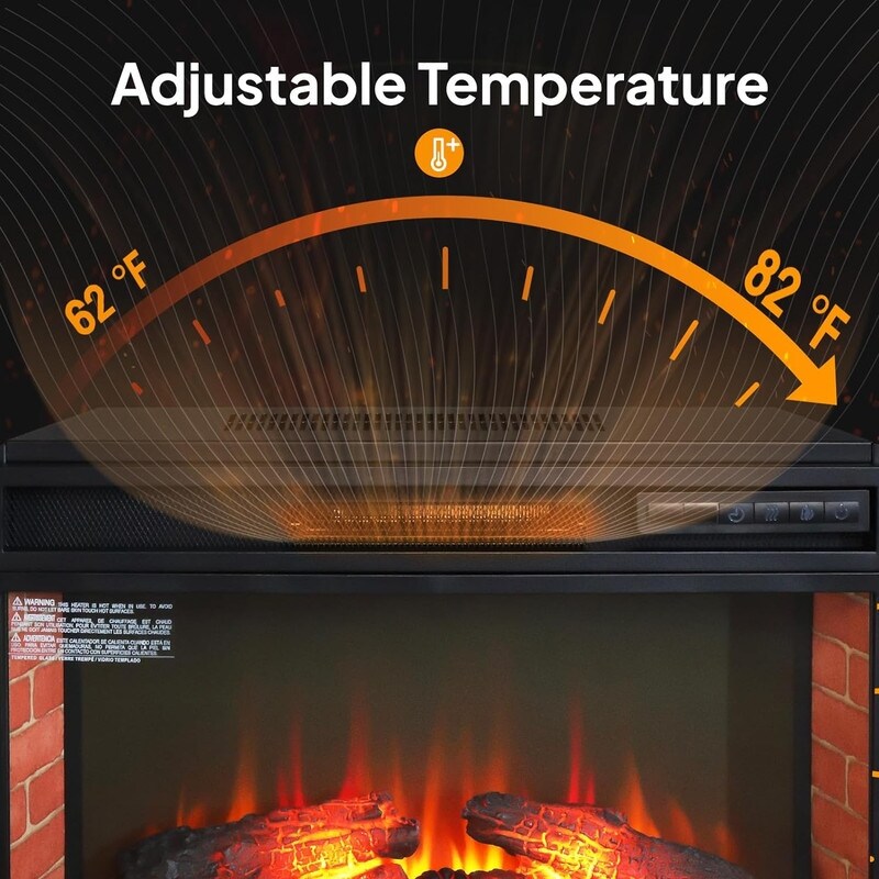 Inserto per camino elettrico con riscaldamento regolabile, luminosità, timer e protezione da surriscaldamento, 1400 W, certificato CSA