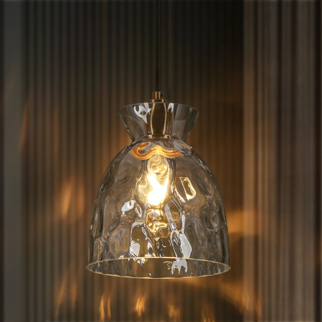Lampada a sospensione Elisie Mid-Century Modern a 1 luce, cupola in vetro martellato, illuminazione per isola cucina, sala da pranzo