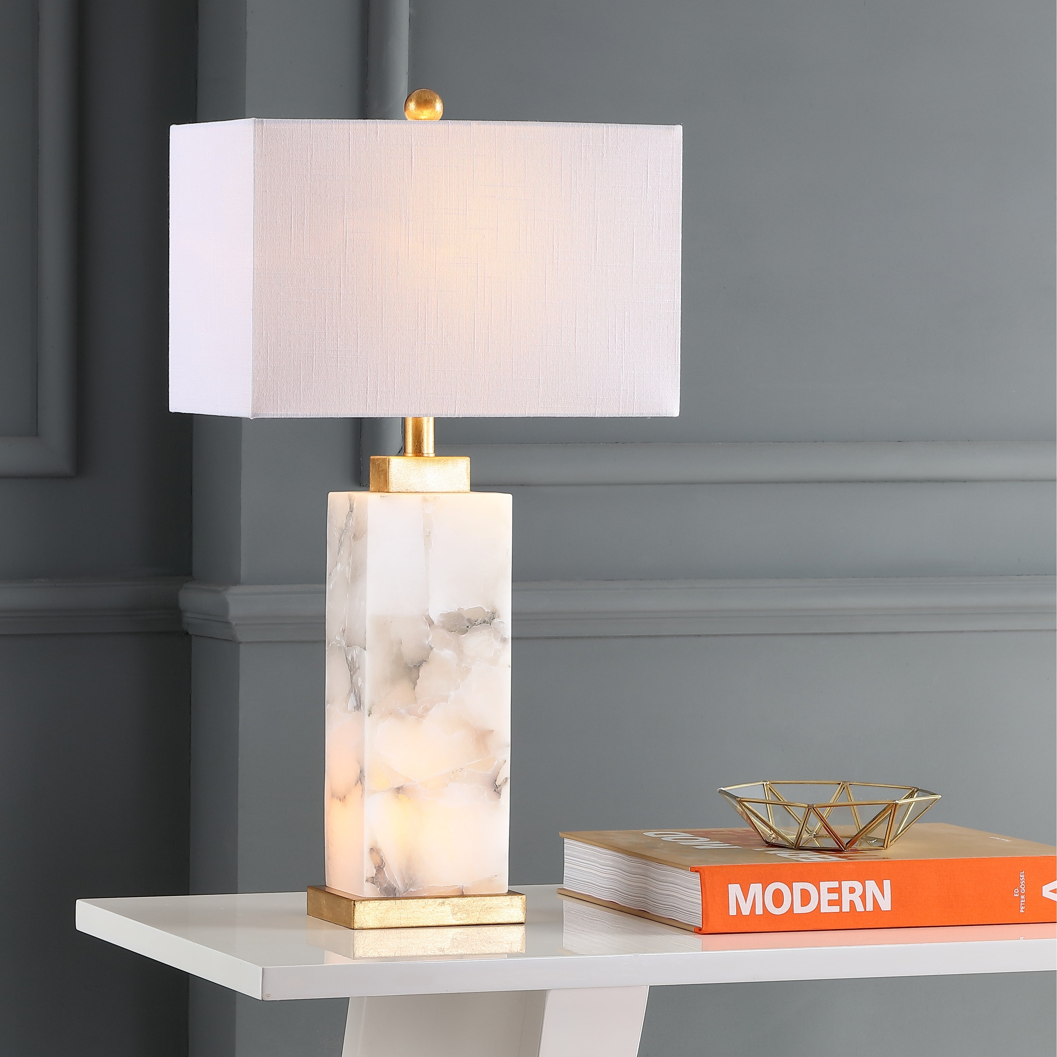 Lampada da tavolo a LED Eloise 27.5 Alabaster, bianco/foglia oro di JONATHAN Y